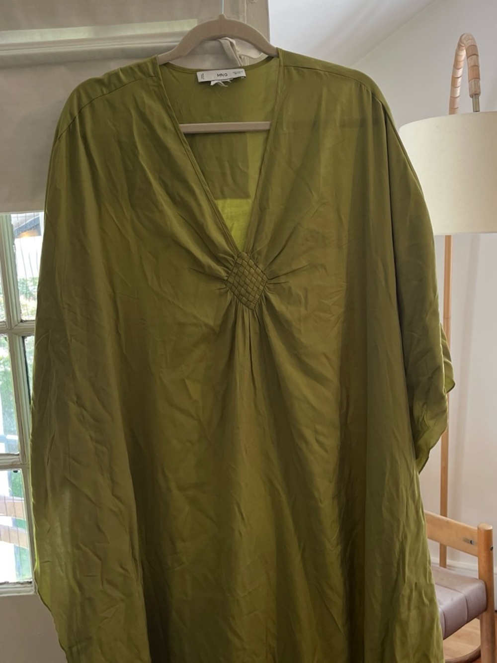 Mango Olive Green Midi Dress with V-Neck and Knot Detail - Picture 5 of 5